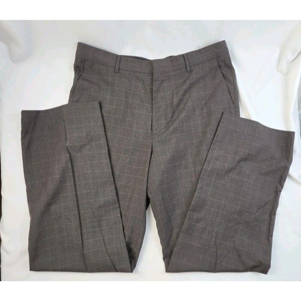 Brown Plaid Flat Front Dress Pants